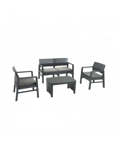SET FUJI RATTAN ANTRACITA CON COJINES GRIS