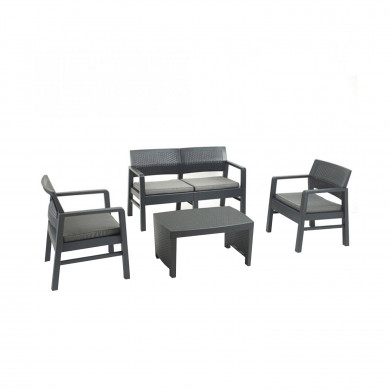 SET FUJI RATTAN ANTRACITA CON COJINES GRIS