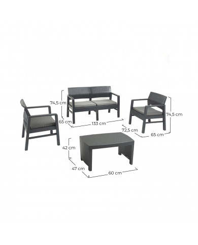 SET FUJI RATTAN ANTRACITA CON COJINES GRIS