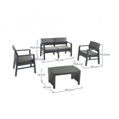 SET FUJI RATTAN ANTRACITA CON COJINES GRIS