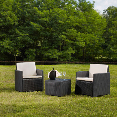 SET TRINACRIA RATTAN ANTRACITA CON 4 COJINES SET TRINACRIA RATTAN ANTRACITA CON 4 COJINES