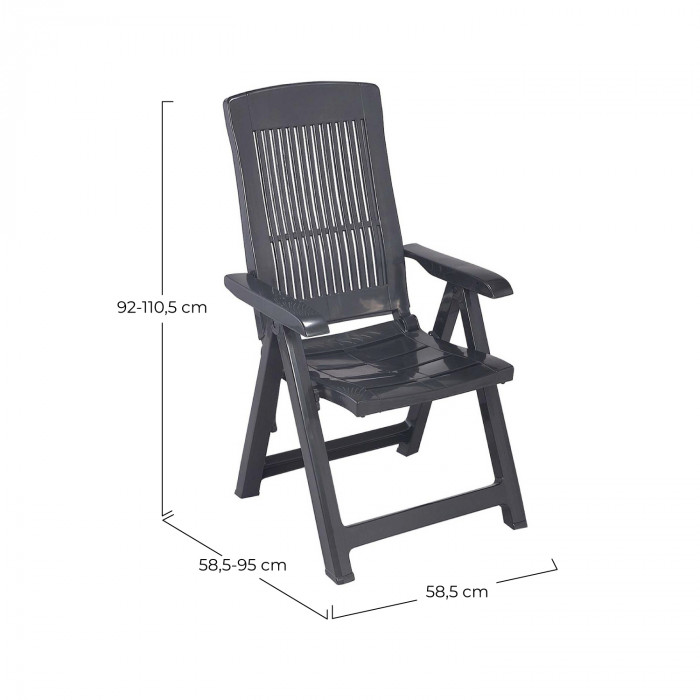 SILLÓN PLEGABLE MULTIPOSICIONES MODELO TAMPA ANTRACITA 60x61x109 Peso 6Kg