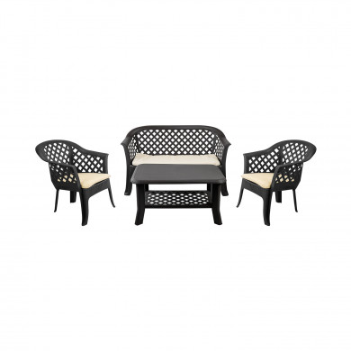 SET TERRAZA VERANDA MESA BAJA 2 SILLONES Y 1 BANCO  CON COJINES ANTRACITA SET TERRAZA VERANDA MESA BAJA 2 SILLONES Y 1 BANCO  CON COJINES ANTRACITA