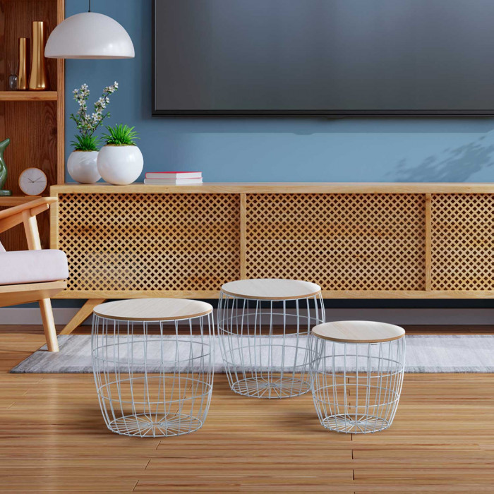 SET 3 MESITAS TRIBAL BLANCO THINIA HOME