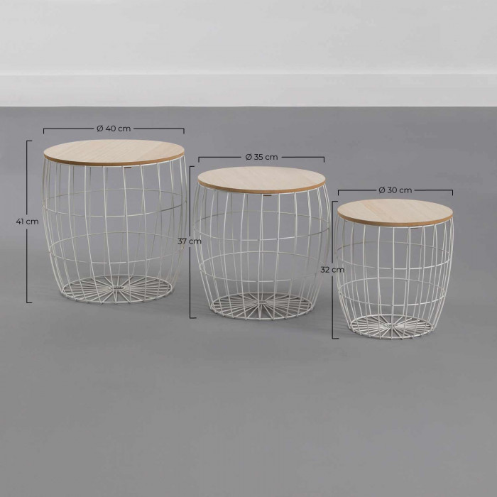 SET 3 MESITAS TRIBAL BLANCO THINIA HOME