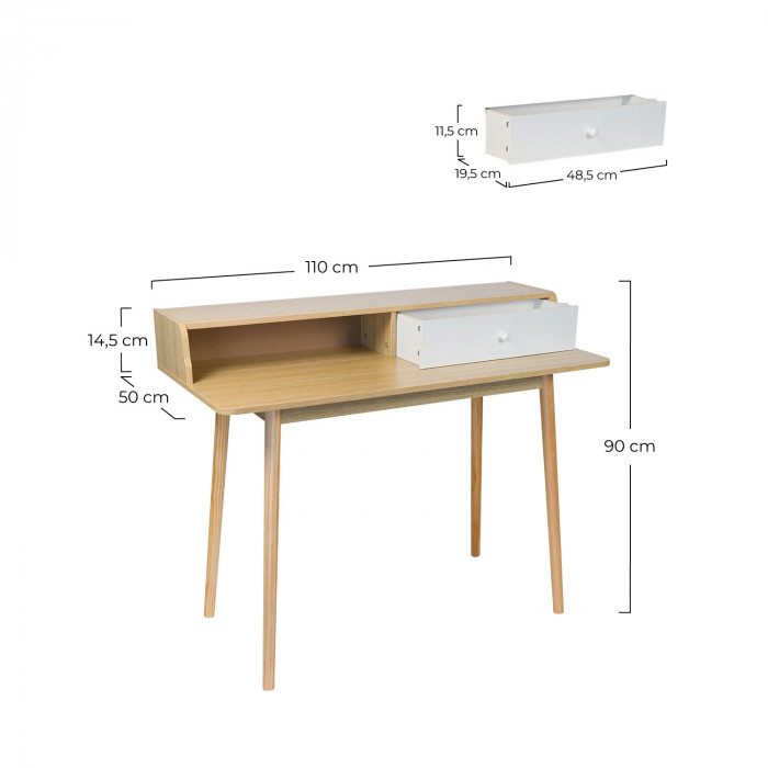 ESCRITORIO VINTAGE CON 1 CAJÓN Y 1 ORGANIZADOR 90X110X50CM THINIA HOME