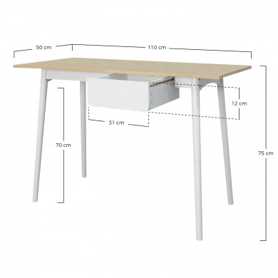MESA CON CAJÓN BLANCA 83.5X110X50CM THINIA HOME MESA CON CAJÓN BLANCA 83.5X110X50CM THINIA HOME