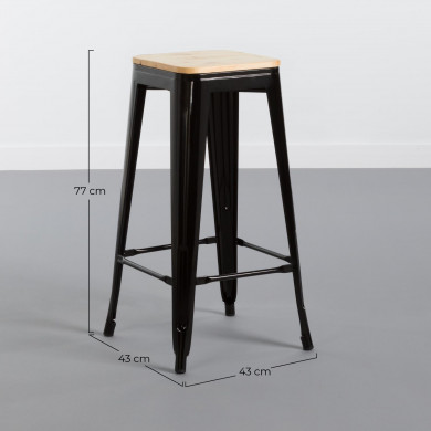 TABURETE METÁLICO/MADERA STRONG NEGRO 43X43X77CM THINIA HOME