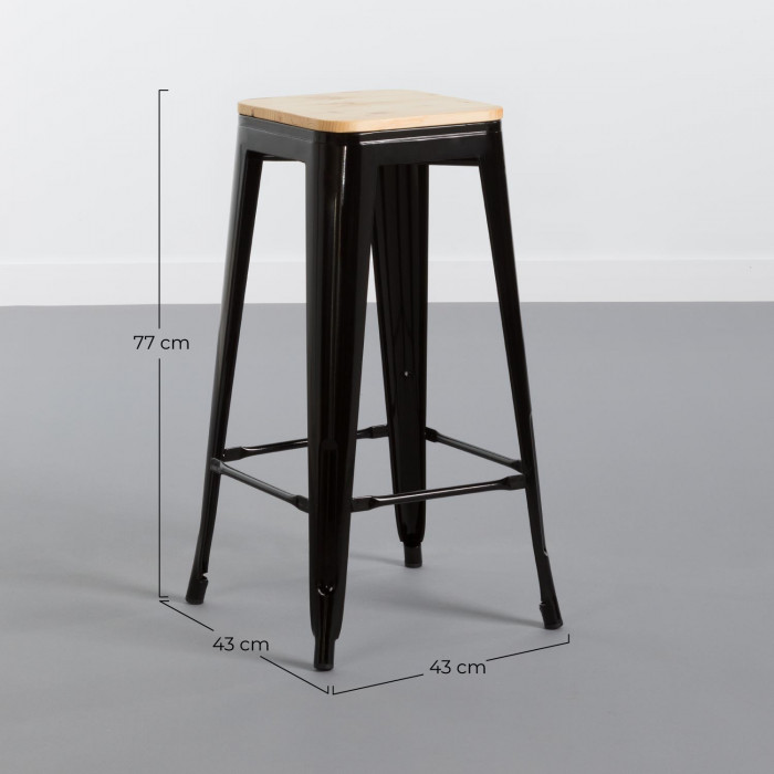 TABURETE METÁLICO/MADERA STRONG NEGRO 43X43X77CM THINIA HOME