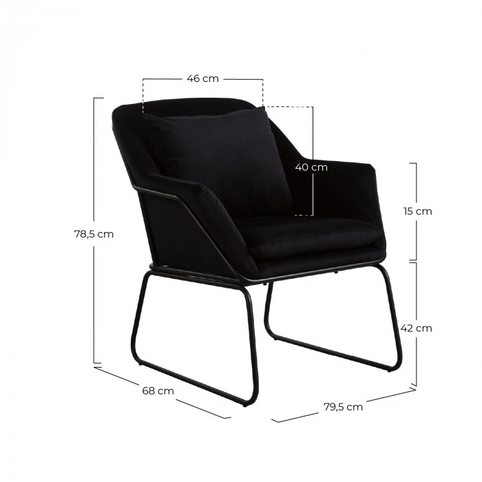 SILLON VELVET NEGRO 68X79,5X78,5CM THINIA HOME