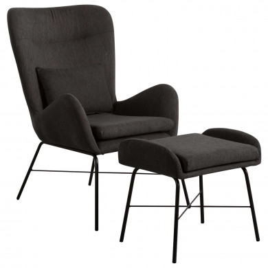 SILLON CON REPOSAPIES GRIS 66X84X100CM-52X41X45CM THINIA HOME SILLON CON REPOSAPIES GRIS 66X84X100CM-52X41X45CM THINIA HOME