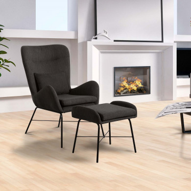 SILLON CON REPOSAPIES GRIS 66X84X100CM-52X41X45CM THINIA HOME SILLON CON REPOSAPIES GRIS 66X84X100CM-52X41X45CM THINIA HOME