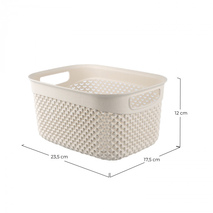 CESTA RESINA RECTANGULAR ALTA CREMA (23,5x17,5x12cm) 3.3L 7HOUSE