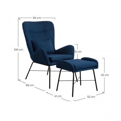 SILLON CON REPOSAPIES AZUL 66X84X100CM-52X41X45CM THINIA HOME SILLON CON REPOSAPIES AZUL 66X84X100CM-52X41X45CM THINIA HOME