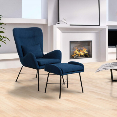 SILLON CON REPOSAPIES AZUL 66X84X100CM-52X41X45CM THINIA HOME SILLON CON REPOSAPIES AZUL 66X84X100CM-52X41X45CM THINIA HOME