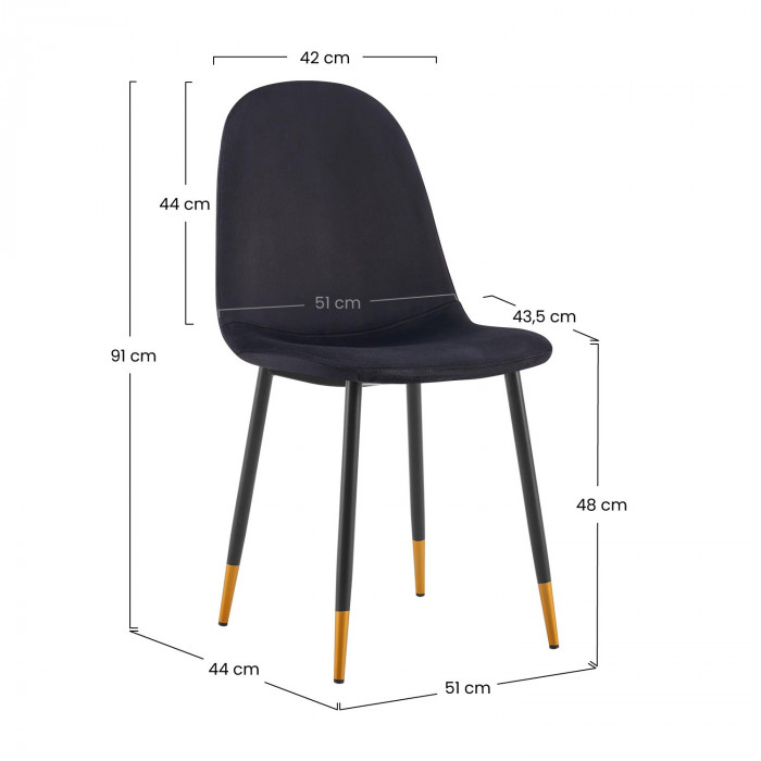 PACK 2 SILLAS COMEDOR TERCIOPELO NEGRO 90*51*44CM THINIA HOME