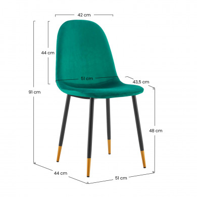 PACK 2 SILLAS COMEDOR TERCIOPELO VERDE 90*51*44CM THINIA HOME PACK 2 SILLAS COMEDOR TERCIOPELO VERDE 90*51*44CM THINIA HOME