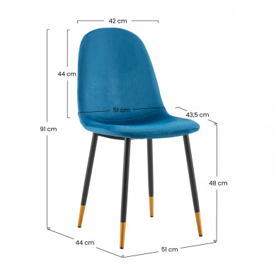 PACK 2 SILLAS COMEDOR TERCIOPELO AZUL 90*51*44CM THINIA HOME PACK 2 SILLAS COMEDOR TERCIOPELO AZUL 90*51*44CM THINIA HOME
