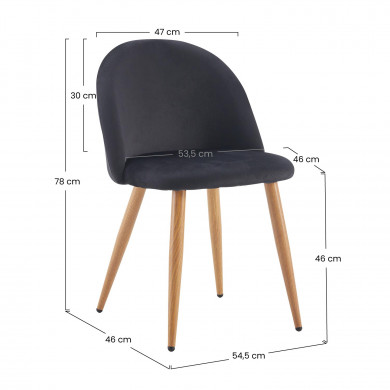 PACK 2 SILLAS COMEDOR RESPALDO BAJO TERCIOPELO NEGRO 78*54*46CM THINIA HOME