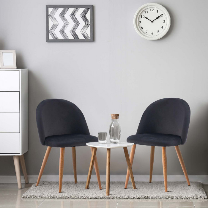 PACK 2 SILLAS COMEDOR RESPALDO BAJO TERCIOPELO NEGRO 78*54*46CM THINIA HOME