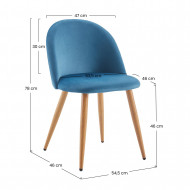 PACK 2 SILLAS COMEDOR RESPALDO BAJO TERCIOPELO AZUL 78*54*46CM THINIA HOME