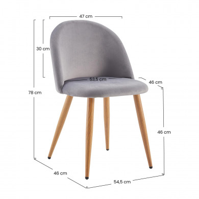 PACK 2 SILLAS COMEDOR RESPALDO BAJO TERCIOPELO GRIS 78*54*46CM THINIA HOME PACK 2 SILLAS COMEDOR RESPALDO BAJO TERCIOPELO GRIS 78*54*46CM THINIA HOME