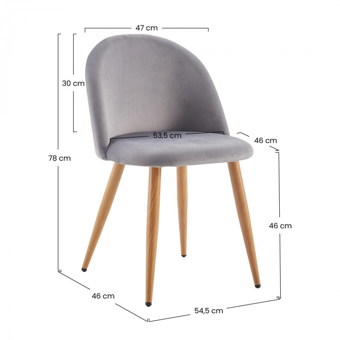PACK 2 SILLAS COMEDOR RESPALDO BAJO TERCIOPELO GRIS 78*54*46CM THINIA HOME