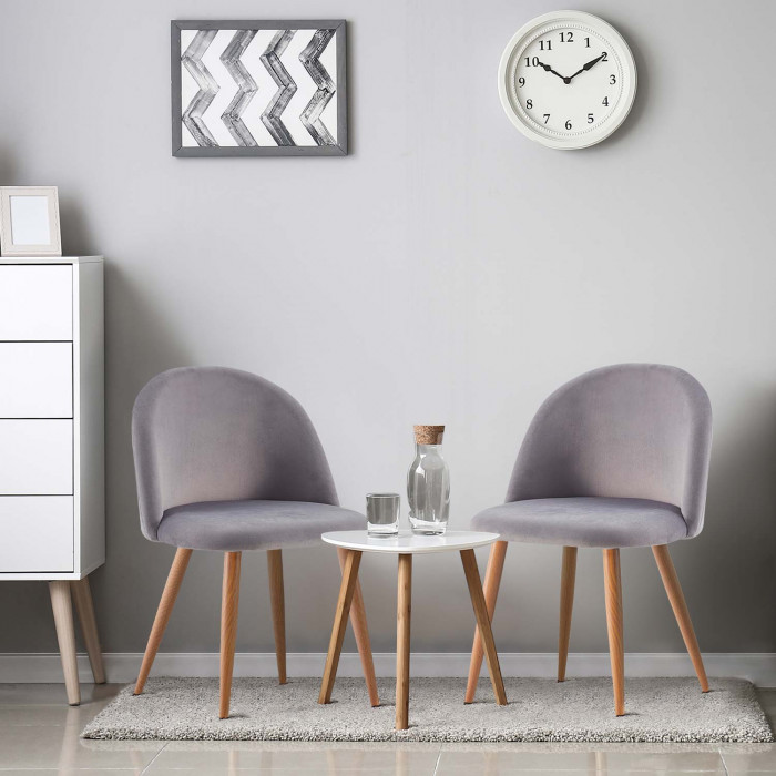 PACK 2 SILLAS COMEDOR RESPALDO BAJO TERCIOPELO GRIS 78*54*46CM THINIA HOME