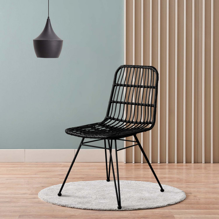 SILLA RATTAN HAWI NEGRA 41.5X56X81CM THINIA HOME