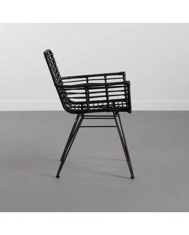 SILLA RATTAN HONOLULU NEGRA CON BRAZOS 60X58X88CM THINIA HOME