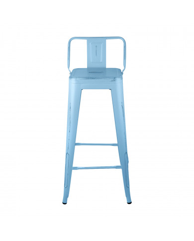 TABURETE METÁLICO STRONG VINTAGE CON RESPALDO AZUL 43X43X94CM THINIA HOME