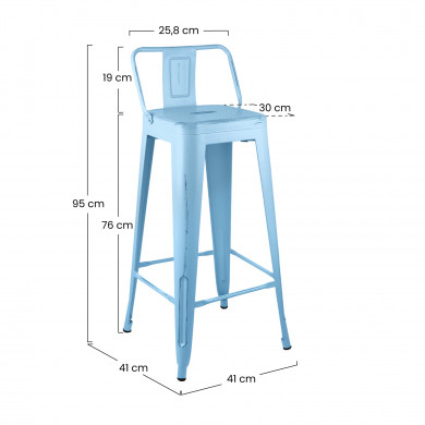 TABURETE METÁLICO STRONG VINTAGE CON RESPALDO AZUL 43X43X94CM THINIA HOME