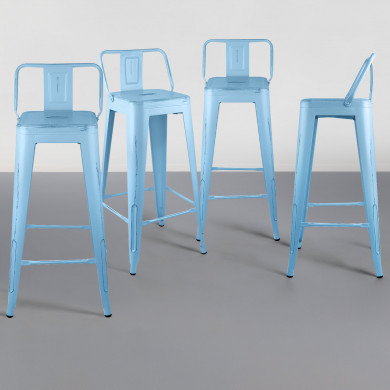TABURETE METÁLICO STRONG VINTAGE CON RESPALDO AZUL 43X43X94CM THINIA HOME