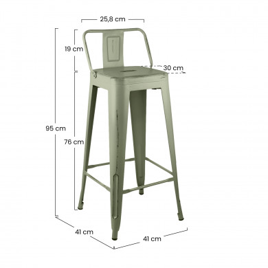 TABURETE METÁLICO STRONG VINTAGE CON RESPALDO VERDE 43X43X94CM THINIA HOME