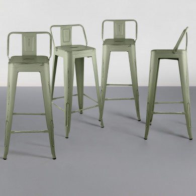 TABURETE METÁLICO STRONG VINTAGE CON RESPALDO VERDE 43X43X94CM THINIA HOME