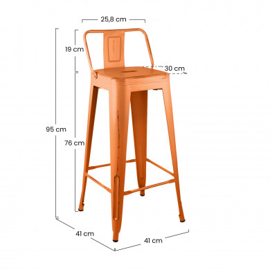 TABURETE METÁLICO STRONG VINTAGE CON RESPALDO NARANJA 43X43X94CM THINIA HOME