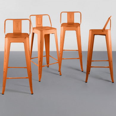 TABURETE METÁLICO STRONG VINTAGE CON RESPALDO NARANJA 43X43X94CM THINIA HOME