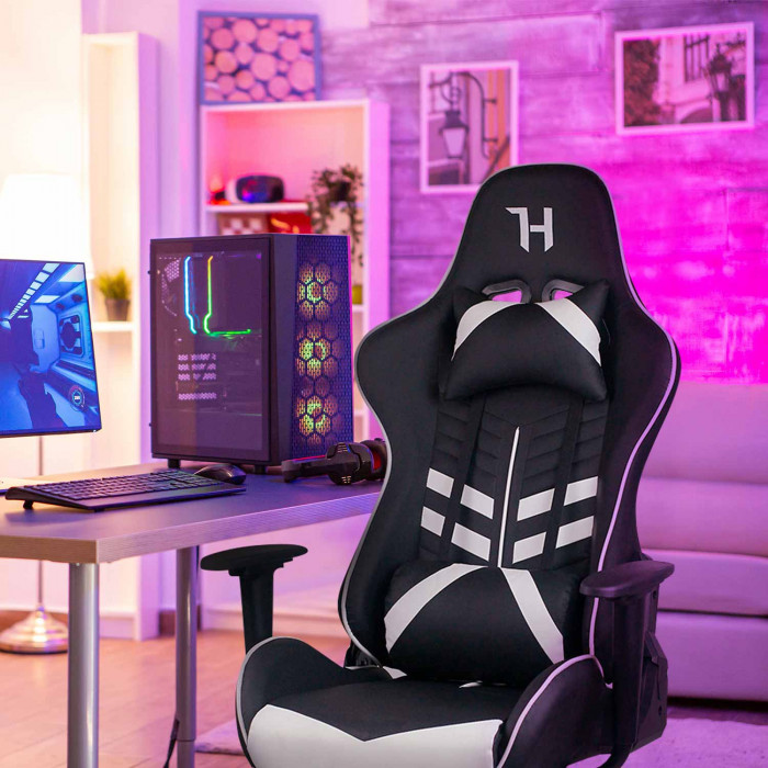 SILLA GAMING NEGRA/BLANCA 68X50X125-135CM 7HOUSE