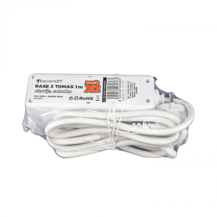 BASE 3 TOMAS 3x1,5mm 1M BLANCA 7hSevenOn RT.2