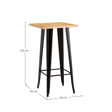 MESA ALTA METÁLICA/MADERA STRONG NEGRA 60X60X105CM 7H SEVEN HOUSE