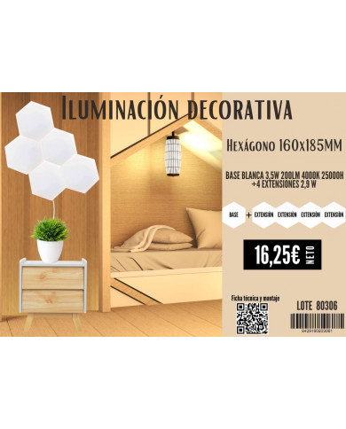 PANEL LED ENLAZABLE HEXAGONAL BLANCO 3,5W 200LM 4000K 25000H 160x185MM 7hSevenOn +4 EXTENSIONES 2,9 W