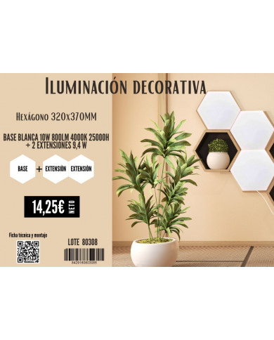 PANEL LED ENLAZABLE HEXAGONAL BLANCO 10W 800LM 4000K 25000H 320x370MM 7hSevenOn + 2 EXTENSIONES 9,4 W