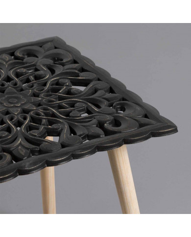 MESA AUXILIAR CUADRADA PATRON NEGRO/NATURAL 40X40 THINIA HOME