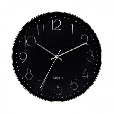RELOJ DE PARED PLATEADO ESFERA NEGRA CON RELIEVE DN30 CJ.1 THINIA HOME RELOJ DE PARED PLATEADO ESFERA NEGRA CON RELIEVE DN30 CJ.1 THINIA HOME