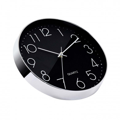 RELOJ DE PARED PLATEADO ESFERA NEGRA CON RELIEVE DN30 CJ.1 THINIA HOME RELOJ DE PARED PLATEADO ESFERA NEGRA CON RELIEVE DN30 CJ.1 THINIA HOME