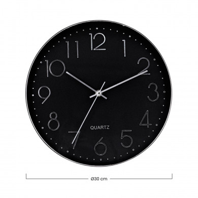RELOJ DE PARED PLATEADO ESFERA NEGRA CON RELIEVE DN30 CJ.1 THINIA HOME RELOJ DE PARED PLATEADO ESFERA NEGRA CON RELIEVE DN30 CJ.1 THINIA HOME