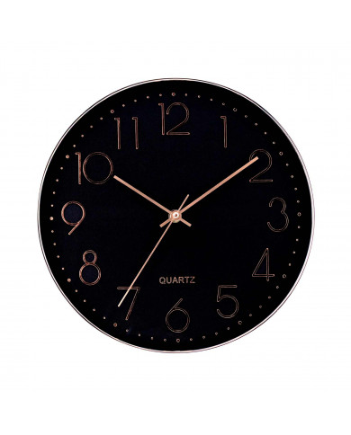 RELOJ DE PARED COLOR ORO ROSA ESFERA NEGRA CON RELIEVE DN30 CJ.1 THINIA HOME
