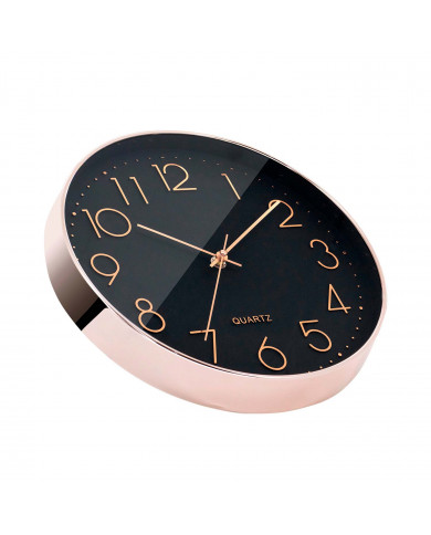 RELOJ DE PARED COLOR ORO ROSA ESFERA NEGRA CON RELIEVE DN30 CJ.1 THINIA HOME