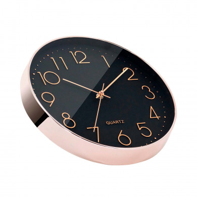 RELOJ DE PARED COLOR ORO ROSA ESFERA NEGRA CON RELIEVE DN30 CJ.1 THINIA HOME RELOJ DE PARED COLOR ORO ROSA ESFERA NEGRA CON RELIEVE DN30 CJ.1 THINIA HOME