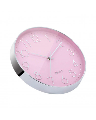 RELOJ DE PARED PLATEADO ESFERA ROSA CON RELIEVE DN30.5 CJ.1 THINIA HOME